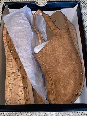 Corky's Brown Cork Wedge Slingback Sandals - Sz 10